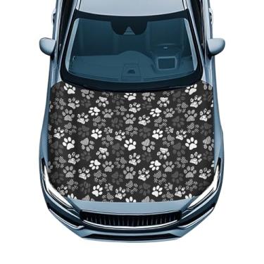 Imagem de Gearider Capa de capô de carro com estampa de pata fofa pode ser lavada capa de tecido fácil de instalar proteção personalizada para todas as estações, ajuste universal para carros, preto