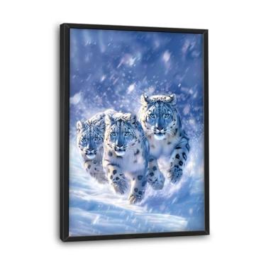 Imagem de Flintis Arte de parede emoldurada de leopardo de neve grande imagens de guepardo decoração de parede abstrata animal pintura em tela impressão obras de arte decoração para sala de estar banheiro
