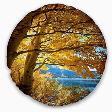 Imagem de Designart manta de paisagem de outono amarela brilhante para sala de estar, sofá, almofada + capa de almofada impressa em ambos os lados 50,8 cm