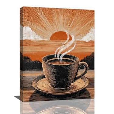 Imagem de Arte de parede de café vintage boho cozinha sala de jantar café lona decoração de parede café bar decoração imagens pintura arte emoldurada para escritório sala de estar quarto 30,5 x 40,6 cm
