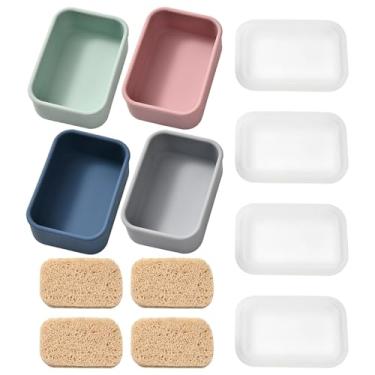 Imagem de Conjunto de 4 suportes de sabão de silicone, recipientes portáteis à prova de vazamento, formato retangular, com capa semitransparente, excelente para banho, viagem, academia