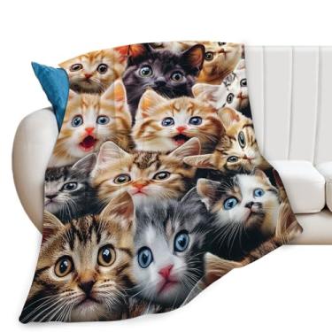 Imagem de Cobertor fofo de gato, cobertor de animal engraçado, presentes para meninos, meninas, crianças, amantes de gatos, pelúcia macia e aconchegante de lã para sofá, cama, 127 x 101 cm