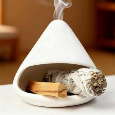 Imagem de SEEYAURO Pote de argila natural feito à mão - mini suporte de incenso chimenea para queimador de aromaterapia sálvia, copal e palo santo-com design exclusivo - presente perfeito para alívio da