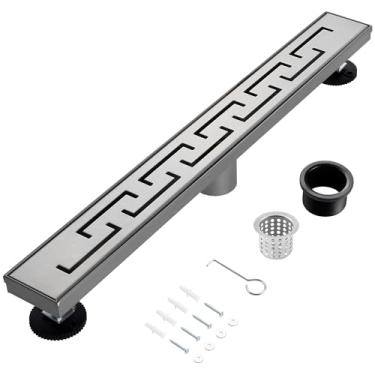 Imagem de muschbath Ralo de Chuveiro Linear de 24", Ralo de Chuveiro de Níquel Escovado, Grelha Plana e para Ladrilhos, Aço Inoxidável 304, Fácil de Instalar e Limpar para Banheiros(Base de (24 Polegadas)