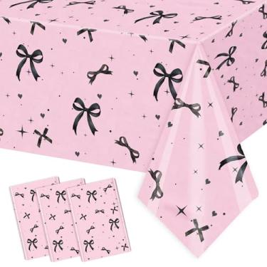 Imagem de AIBIIN 3 peças Coquette Toalha de mesa de aniversário rosa e preto decoração de mesa decoração descartável de aniversário para meninas, chá de bebê, chá de noiva, despedida de solteira