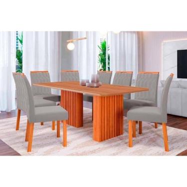 Imagem de Conjunto: Mesa Sala Jantar Ester Tampo Madeirado 210x100cm E 8 Cadeiras Paola Cinamomo - Carvalho-linho Grafite - Cimol