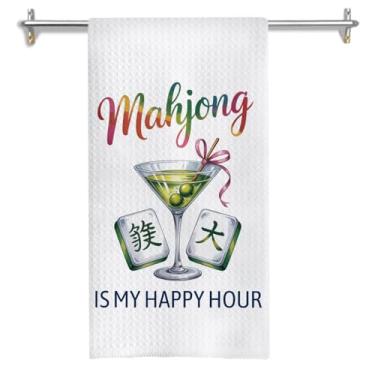 Imagem de Grateful9xx Toalhas de cozinha Mahjong is My Happy Hour - Presente exclusivo para amantes de Mahjong e Martini - Presente de aniversário para amigos e família - Toalhas de cozinha macias e absorventes