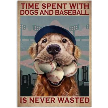 Imagem de Kits de ponto cruz cães e beisebol 35 x 50 cm para iniciantes adultos, kit de bordado de tecido pré-impresso 11CT para decoração de casa e presentes