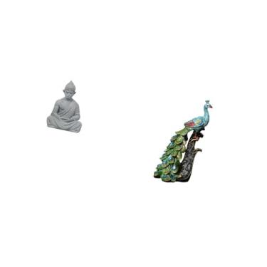 Imagem de Fenteer Estátua de Pavão E Macaco Buda, Figura Budista Colecionável em Miniatura, Escultura de Sol Wukong, Coleção de Animais, Ornamento de Mesa Elegante para