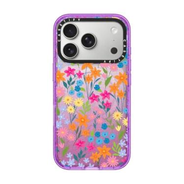 Imagem de CASETiFY Capa Impact para iPhone 17 Pro [fina/compatível com Magsafe/2,5 m. Proteção contra quedas de grau militar 4X] - Flores brilhantes da primavera - Padrão floral margarida - Roxo brilhante