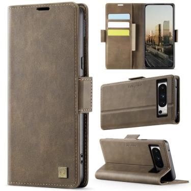 Imagem de XKchatpt Capa de telefone para Google Pixel 8 Pro, capa carteira de couro PU com bloqueio RFID, 3 porta-cartões, capa protetora à prova de choque para Google Pixel 8 Pro (marrom)