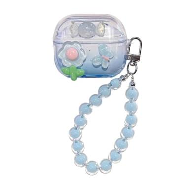 Imagem de GUAYQAT Capa de fone de ouvido para Samsung Galaxy Buds3 FE/Buds 3 Pro/Buds 3, linda estampa de flores de borboleta 3D, gradiente, transparente, capa protetora de TPU com pingente para meninas