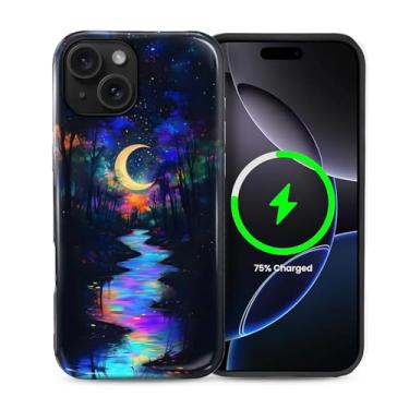 Imagem de ZHEGAILIAN Capa magnética para iPhone 15, compatível com capa rígida MagSafe + silicone macio 2 em 1 híbrido à prova de choque capa protetora contra quedas Magic Moon Night Blue