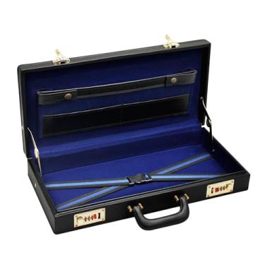 Imagem de Avental Premium & Executive Masonic Regalia Half Briefcase – Capa dura de couro real preto com fechaduras douradas | Bolsas maçônicas e estojos de armazenamento