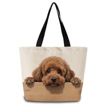 Imagem de ZhuVantrix Bolsa poodle, bolsa de ombro de compras estética fofa com bolso interno com zíper, leve e lavável, presente elegante para mulheres amigas -2