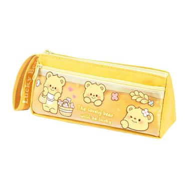 Imagem de Estojo de lápis de grande capacidade com estampa de urso fofo em tela amarela
