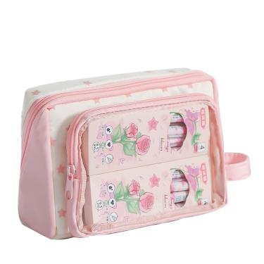 Imagem de Estojo de lápis transparente de tecido de grande capacidade rosa