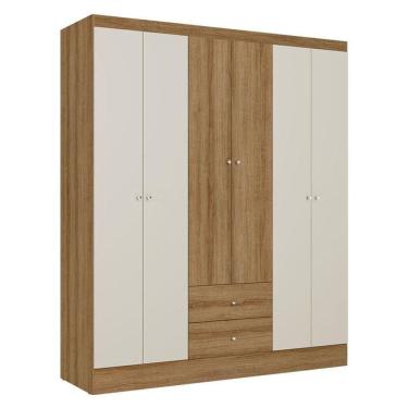 Imagem de Guarda Roupa Casal Astro 6 Portas 2 Gavetas Almendra Off White Acetinado - Thb