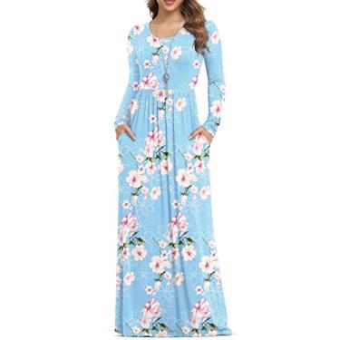 Imagem de VIISHOW Vestidos maxi femininos de manga comprida soltos e lisos, vestidos longos casuais com bolsos, 0-flor-azul claro, 3G