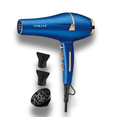 Imagem de Secador de Cabelo Profissional, 2400W, Azul, Emborrachado, Tecnologia Íons Negativos e Tourmaline, 3 Velocidades, com Difusor e Bico Direcionador, 110V