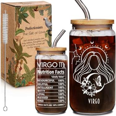 Imagem de Cerveja Virgo Zodiac 473 ml Copo de Vidro Constelação Presente de Natal para Agosto, Setembro, Aniversário, Meninas, Amiga, Irmã, Signo da Constelação de Virgem, Pote para 12 Amantes de Astrologia com