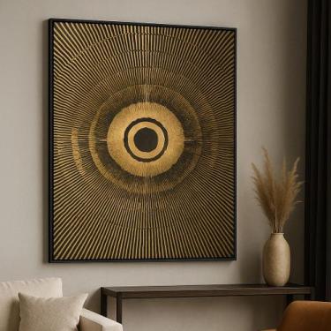 Imagem de Quadro Canvas Abstrato Mandala Marrom e Dourado-Mold.Preta Tamanho:90x