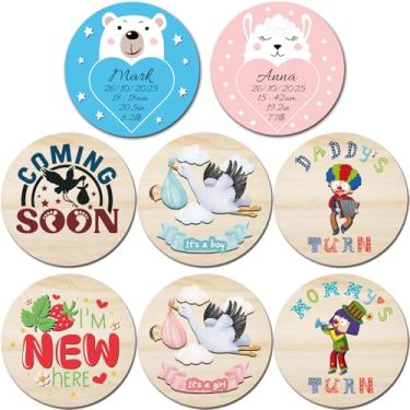 Imagem de Placa de anúncio de bebê, placa de madeira Hello World, placas de nome de bebê revelando gênero para recém-nascidos, meninos e meninas, chá de bebê, presente de berçário