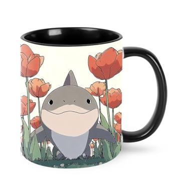 Imagem de Yrebyou Caneca de café de tubarão 325 ml, xícara de chá de cerâmica para mulheres, homens, presentes de aniversário, Natal, escritório, casa, micro-ondas, novidade engraçada