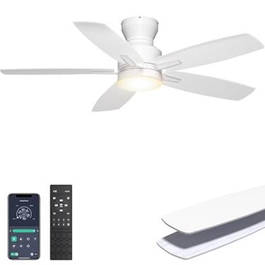 Imagem de Ohniyou Ventilador de Teto de 106 cm com Luz e Controle Remoto/APP, Silencioso, Ventilador de Teto Moderno para quartos e Salas de Estar Internos, Regulável, Bivolt 110-220V, Branco