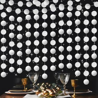 Imagem de 5 peças guirlanda de prata com glitter prata círculo, guirlanda de bolinhas PLULON 1,8 m, papel pendurado, faixa de fundo para decoração de festa de aniversário, chá de bebê, casamento, sala de aula