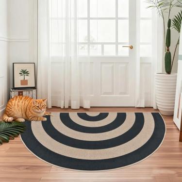 Imagem de Lacomfy Tapete de juta sintética, 6 x 1,5 m, meio círculo, tapete de juta fácil para casa de fazenda, quarto, cozinha, antiderrapante, meio redondo, neutro, tapete para sala de estar, quarto de