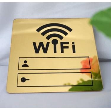 Imagem de Conjunto de 2 adesivos de parede WiFi regraváveis, espelho acrílico 3D, rede de internet e senha para hóspedes, Airbnb, VRBO, aluguel de férias (espelho dourado)