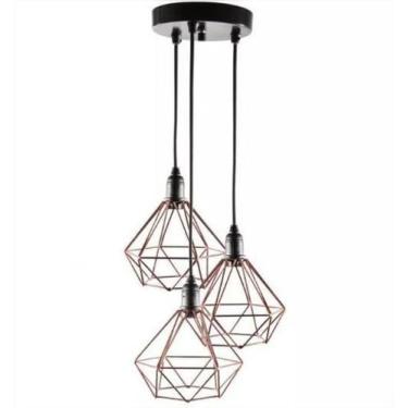 Imagem de Lustre Triplo Aramado Retrô Diamante 18X18Cm Cobre - Md8003 - Boreal C