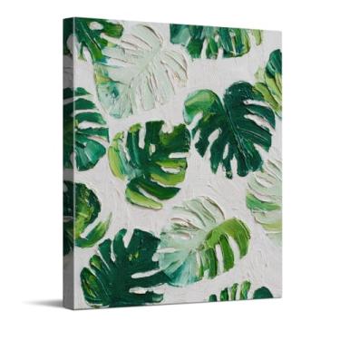 Imagem de CYFDYVT Impressão de arte de parede de folha Monstera botânica moderna com folhagem texturizada verde para decoração de casa tropical, arte em tela 20 x 25 cm