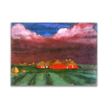 Imagem de RYLJCZ Pinturas famosas abstratas. Pôsteres e impressões de arte de Emil Nolde (casas de fazenda). Reprodução em tela. Quadro decorativo para sala de estar. (50 x 70 cm (19,7 x 27,5 pol)/sem moldura)