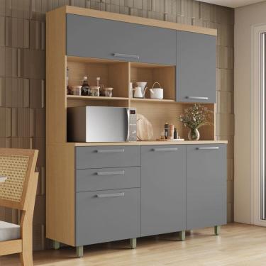 Imagem de Armário de Cozinha 5 Portas 2 Gavetas 160cm 100% Mdf Nobreza Carvalho/Titânio