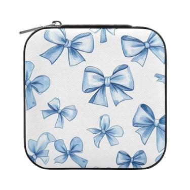 Imagem de SEHANY Caixa de joias personalizada com laço rosa para mulheres, meninas, mini estojo de joias de couro PU, organizador de joias de viagem, caixa de joias para brincos, anéis, colares, presentes para