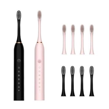 Imagem de Escova de dentes elétrica recarregável 4 cabeças de escova de reposição Classificação IPX7 à prova d'água Carregamento USB(kit 2 (rosa+preto))