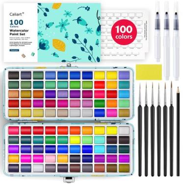 Imagem de Conjunto de pintura em aquarela Caliart 100 cores com pincéis e estojo