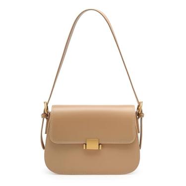 Imagem de Zecmos Bolsa de ombro feminina de couro genuíno para mulheres, bolsas transversais de couro verdadeiro, bolsa de mão pequena, Damasco, Bolsa de ombro pequena