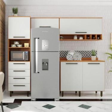 Imagem de Armário De Cozinha Completa 5 Portas 4 Gavetas Grécia Madeirado/off Wh