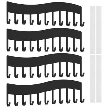 Imagem de Organizador de colar de parede com 4 peças, organizador de joias que economiza espaço, suporte de colar de ferro com 11 ganchos, fácil instalação para armário de banheiro e quarto (preto)