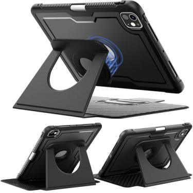 Imagem de Miimall Capa de couro para iPad Pro de 13 polegadas 2025/2024 (M5/M4) com suporte para lápis, paisagem e retrato com vários ângulos integrados, rotação de 360°, suporte magnético removível, capa fólio