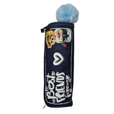 Imagem de Estojo Escolar Jeans Urso Best Friends Forever Pompom Fofo