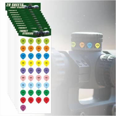 Imagem de BEMAXYE 20 folhas de adesivos de torre de mira de rifle – etiquetas de marcação de alcance de 100 a 1000 jardas – Etiquetas de torre removíveis à prova d'água para tiro e caça de longo alcance – serve