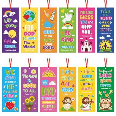 Imagem de Haooryx Marcadores de livro infantis com versículo bíblico, 120 peças, colorido, religioso, inspirador, marcador de página de flores de Jesus, sol, VBS, escola dominical, aula, recompensa, leitura