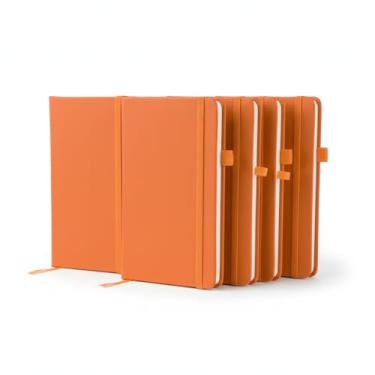 Imagem de Caderno de Anotações A6, Capa Dura em Material Sintético, 14x9cm, 80 Folhas Pautadas, com Elástico e Suporte para Caneta, Cores Variadas (5, Laranja)