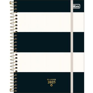 Imagem de Tilibra - Planner Espiral 17,7 x 24 cm West Village 2025 - Listras grossas bege e preta