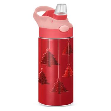 Imagem de YETTASBIN Garrafa de água de árvore de Natal para crianças, 340 g, à prova de vazamento, parede dupla, isolada, copo de viagem com tampa de canudo para meninas, meninos e crianças