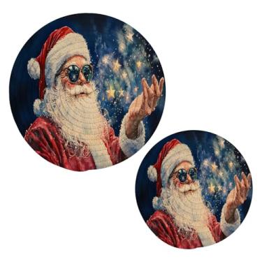Imagem de Wassud Conjunto de trivet engraçado Papai Noel para pratos quentes, suportes redondos de panela, almofadas quentes de algodão, porta-copos resistentes ao calor para decoração de cozinha, bancada, 2